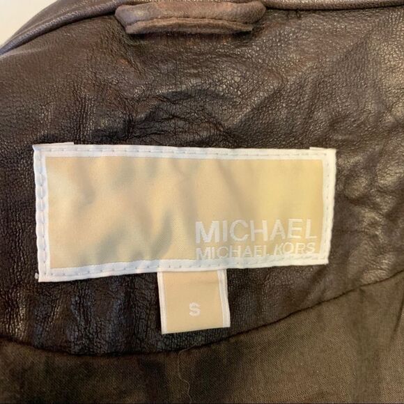 Michael Michael Kors dark chocolate brown leather biker moto jacket Sz S NWOT - Picture 11 of 16